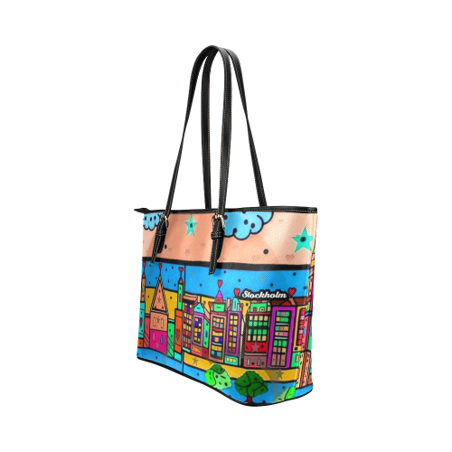 Stockholm Popart by Nico Bielow Leather Tote Bag/Large (Model 1651)