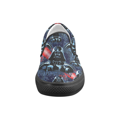 Darth Vader Mask on Dark Paint Stains Women's Unusual Slip-on Canvas Shoes (Model 019)