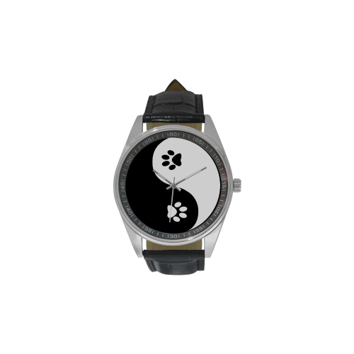 Cute Paw Yin Yang Men's Casual Leather Strap Watch(Model 211)