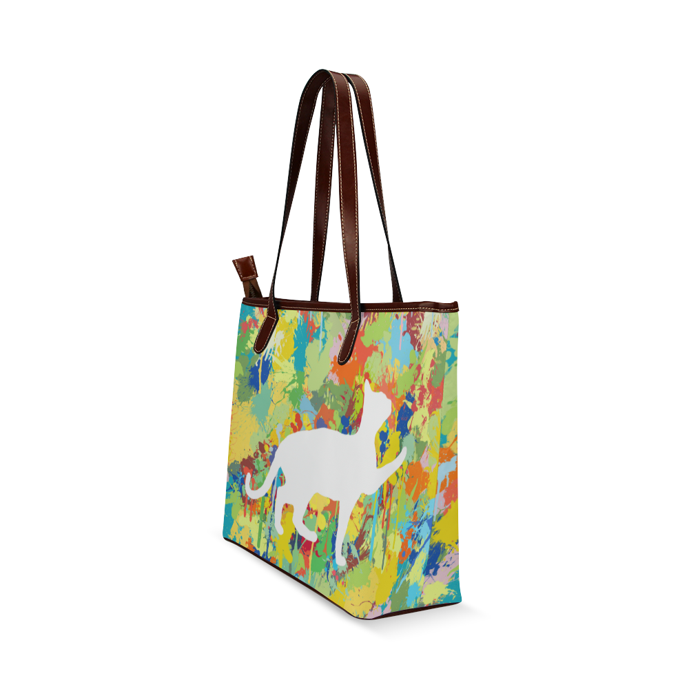 Lovely Cat Colorful Splash Complet Shoulder Tote Bag (Model 1646)