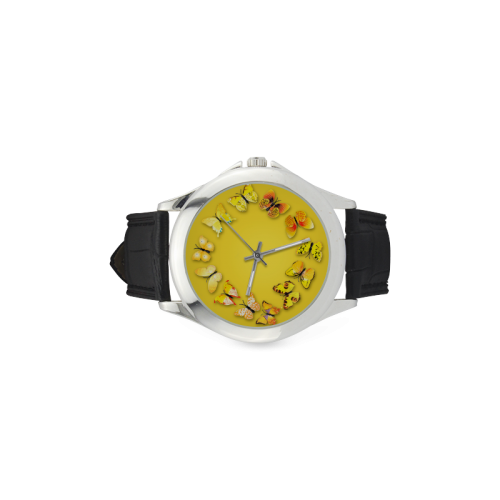 Novelty Yellow Butterflies Women's Classic Leather Strap Watch(Model 203)