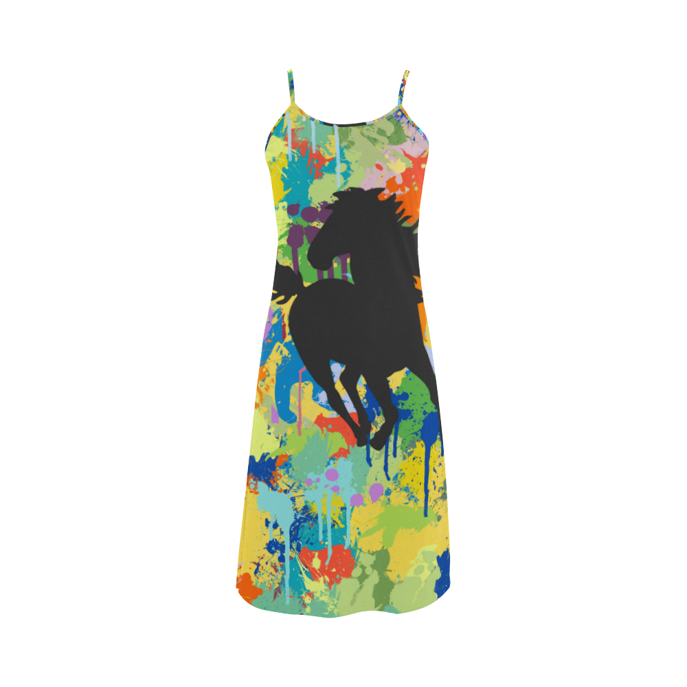 Black Horse Shape Template Colorful Splash Alcestis Slip Dress (Model D05)