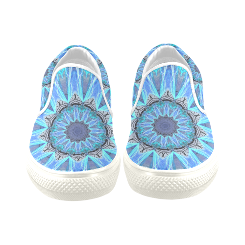 Sapphire Ice Flame, Cyan Blue Crystal Wheel Women's Unusual Slip-on Canvas Shoes (Model 019)