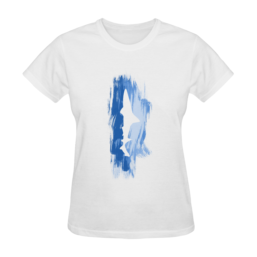 Shark Shape Template Blue Painting Sunny Women's T-shirt (Model T05)
