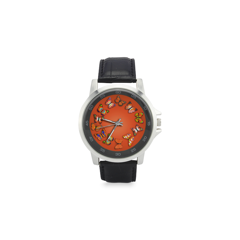 Novelty Orange Butterflies Unisex Stainless Steel Leather Strap Watch(Model 202)