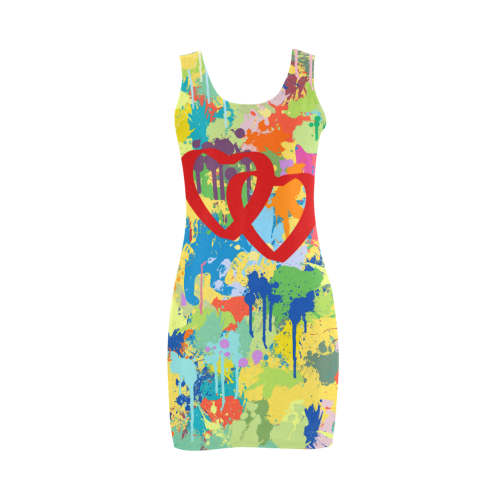 Love Red Hearts Colorful Splash Design Medea Vest Dress (Model D06)