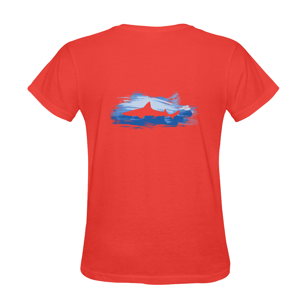 Shark Shape Red Blue Painting Sunny Women's T-shirt (Model T05)