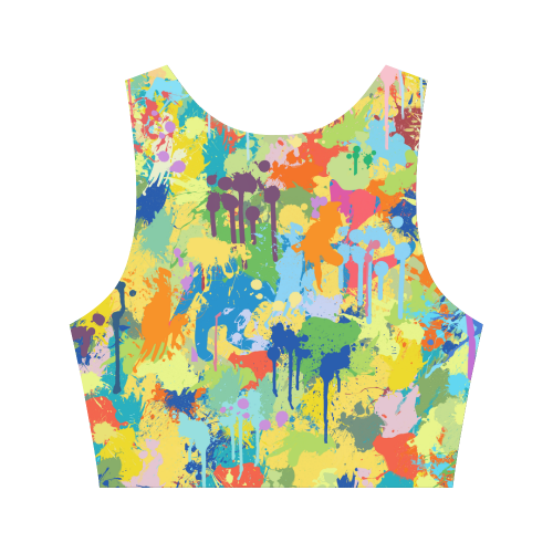 White Dove Shape Colorful Splash Women's Crop Top (Model T42)