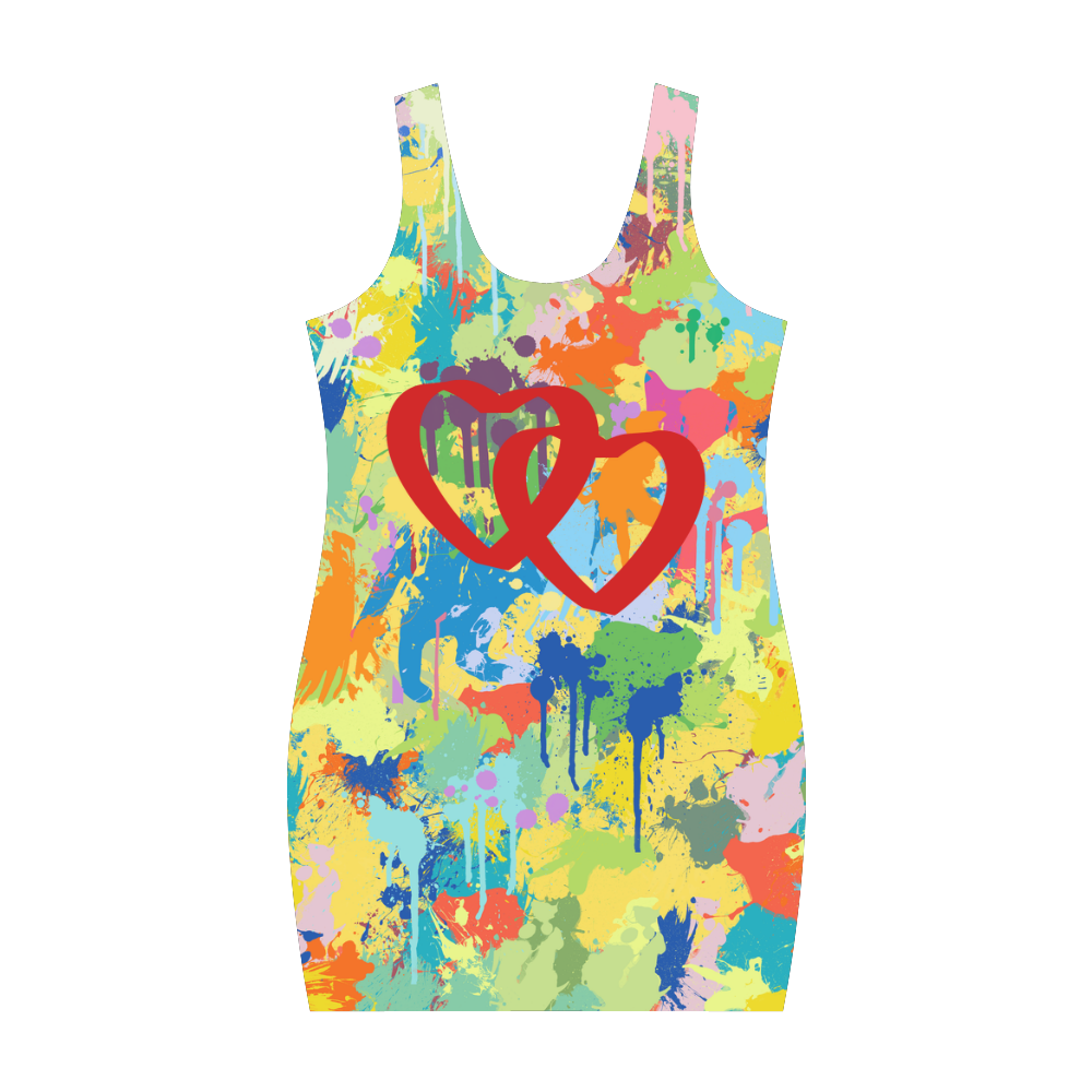 Love Red Hearts Colorful Splash Design Medea Vest Dress (Model D06)