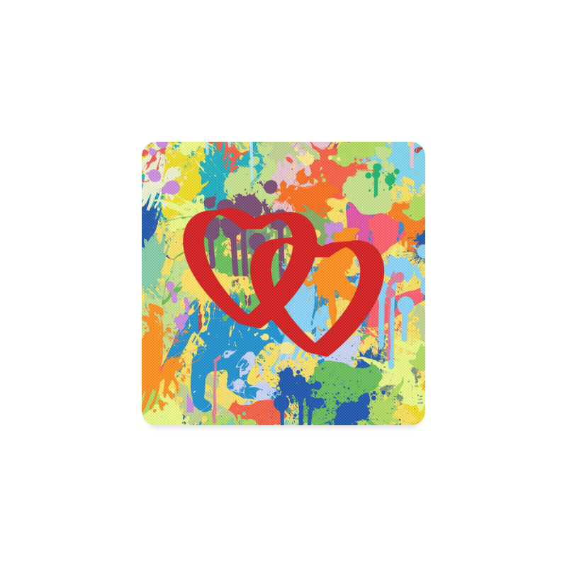 Love Red Hearts Colorful Splash Design Square Coaster