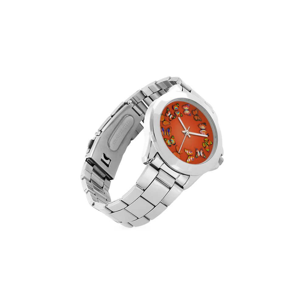 Novelty Orange Butterflies Unisex Stainless Steel Watch(Model 103)