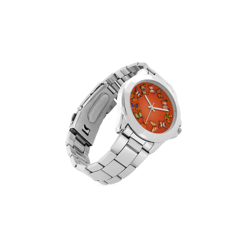 Novelty Orange Butterflies Unisex Stainless Steel Watch(Model 103)