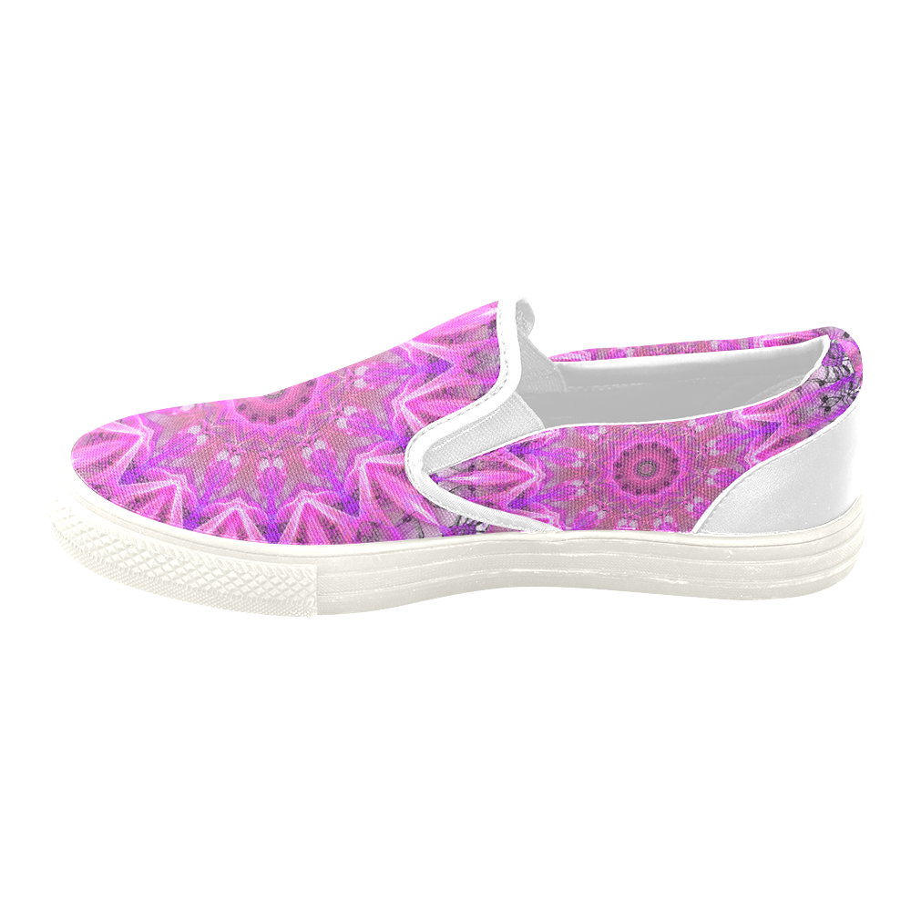 Lavender Lace Abstract Pink Light Love Lattice Women's Unusual Slip-on Canvas Shoes (Model 019)