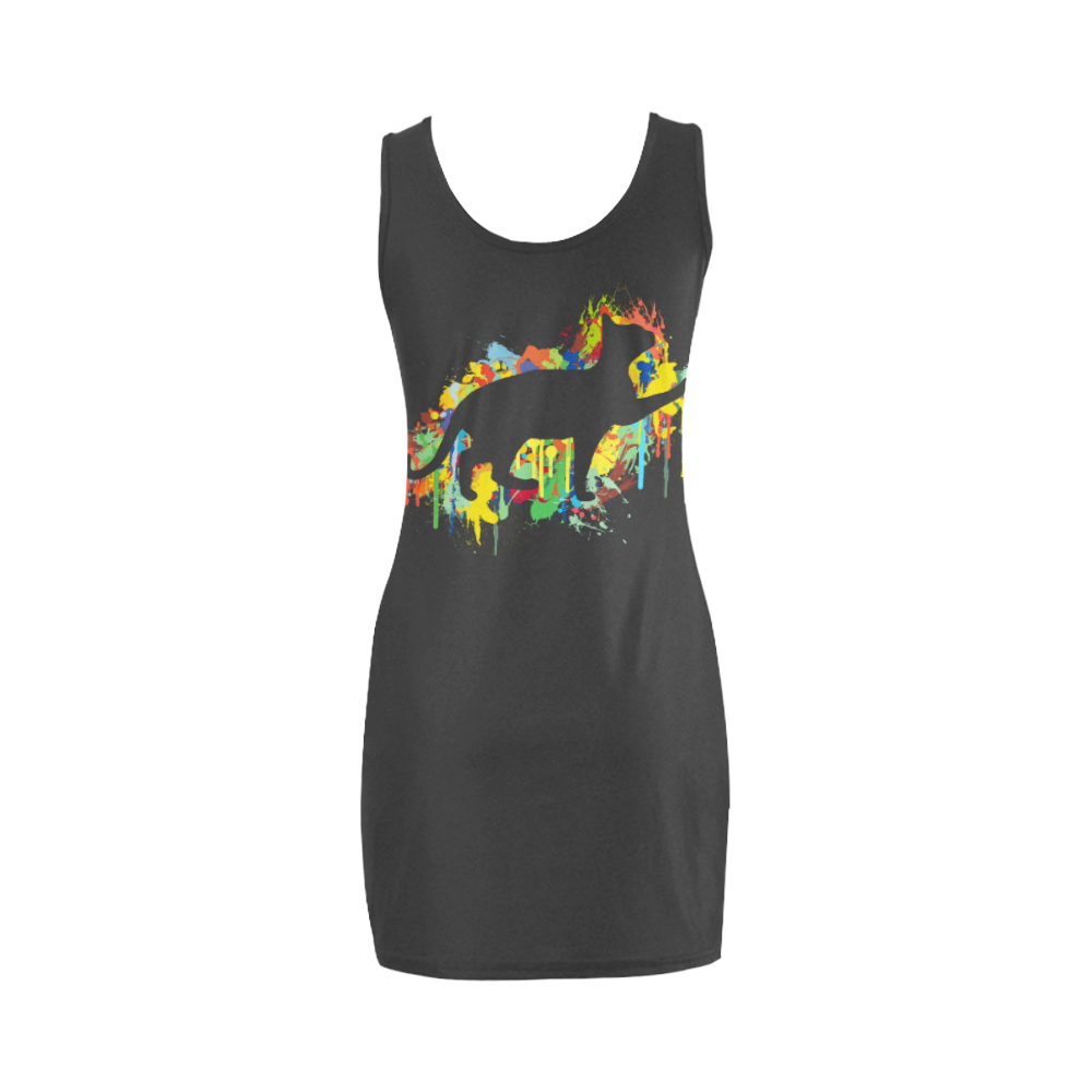 Lovely Cat Colorful Painting Splash Medea Vest Dress (Model D06)