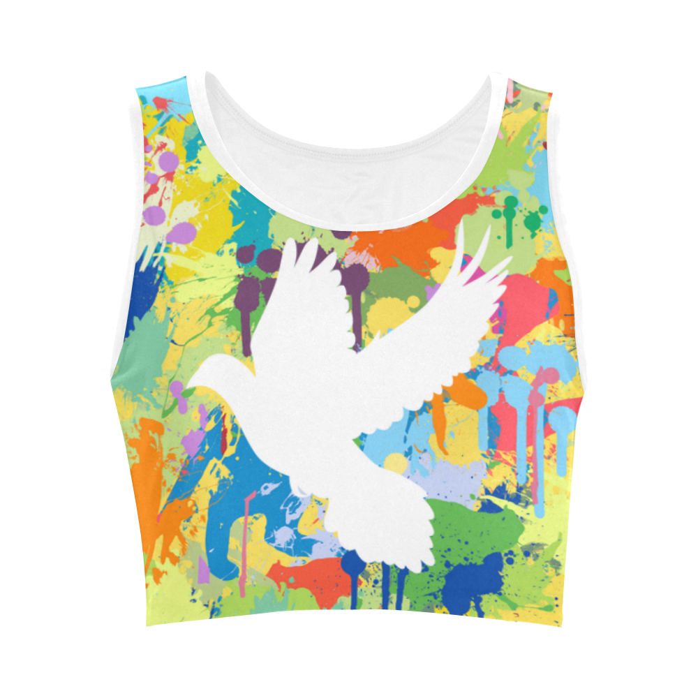 White Dove Shape Colorful Splash Women's Crop Top (Model T42)