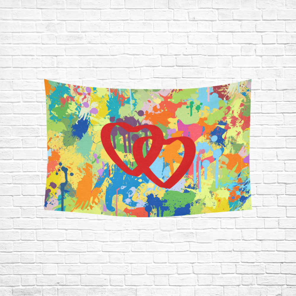 Love Red Hearts Colorful Splash Design Cotton Linen Wall Tapestry 60"x 40"