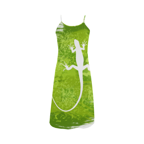 Green White Lizard Shape Painting Alcestis Slip Dress (Model D05)