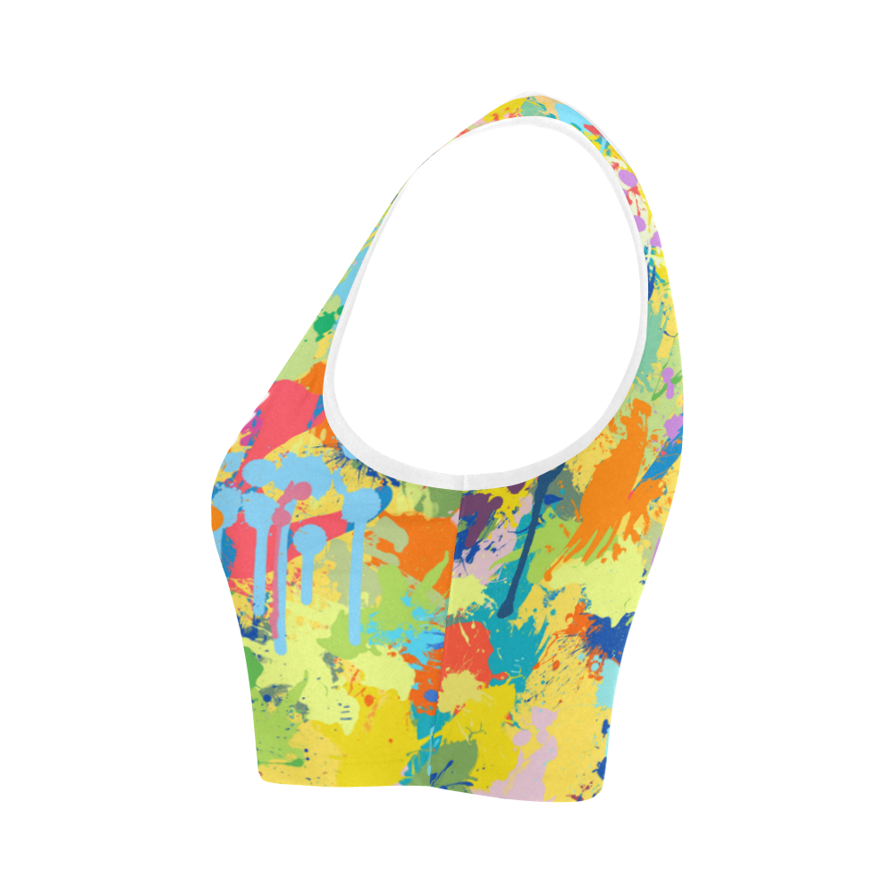 White Dove Shape Colorful Splash Women's Crop Top (Model T42)