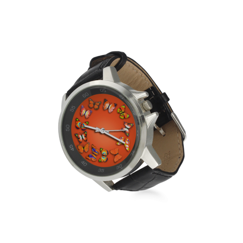 Novelty Orange Butterflies Unisex Stainless Steel Leather Strap Watch(Model 202)