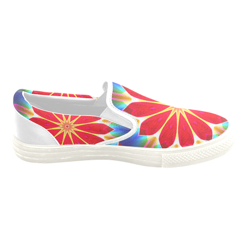 Blue Ice Flowers Red Abstract Modern Petals Zen Women's Unusual Slip-on Canvas Shoes (Model 019)