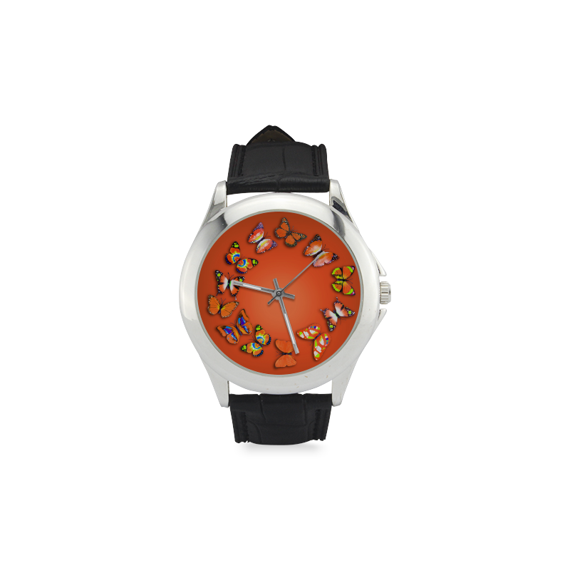 Novelty Orange Butterflies Women's Classic Leather Strap Watch(Model 203)