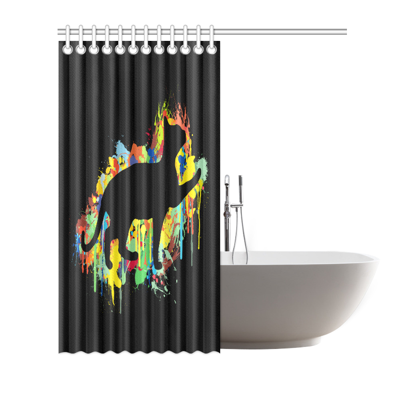 Lovely Cat Colorful Painting Splash Black Shower Curtain 72"x72"