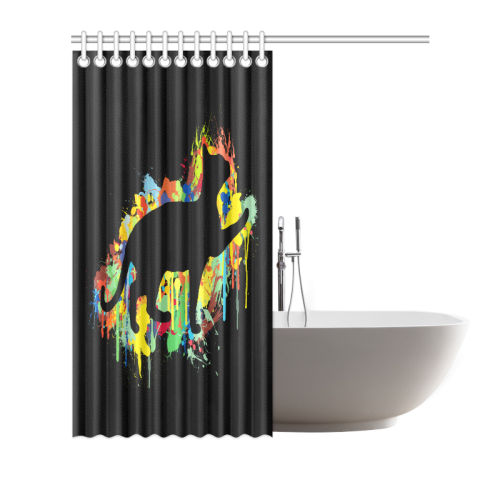 Lovely Cat Colorful Painting Splash Black Shower Curtain 72"x72"