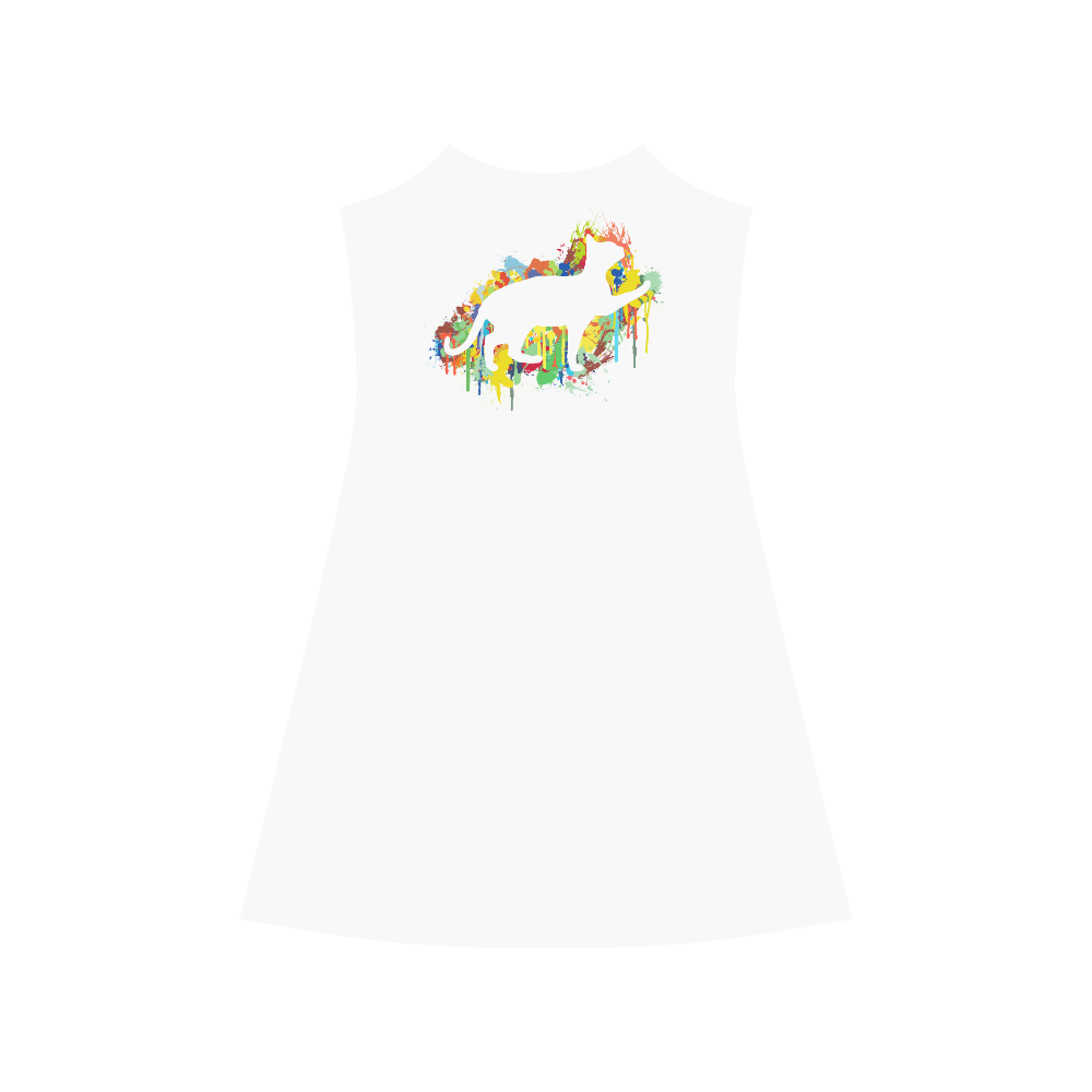 Lovely Cat Colorful Painting Splash Alcestis Slip Dress (Model D05)