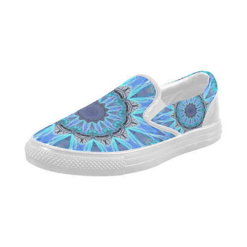 Sapphire Ice Flame, Cyan Blue Crystal Wheel Women's Slip-on Canvas Shoes (Model 019)