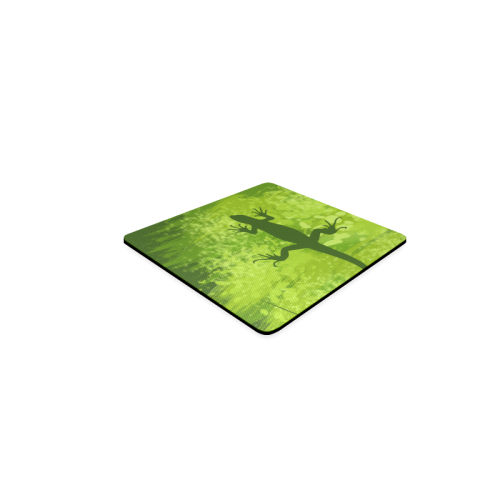 Green Lizard Shape Painting Square Coaster