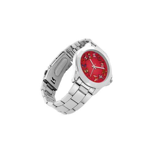 Novelty Red Butterflies Unisex Stainless Steel Watch(Model 103)