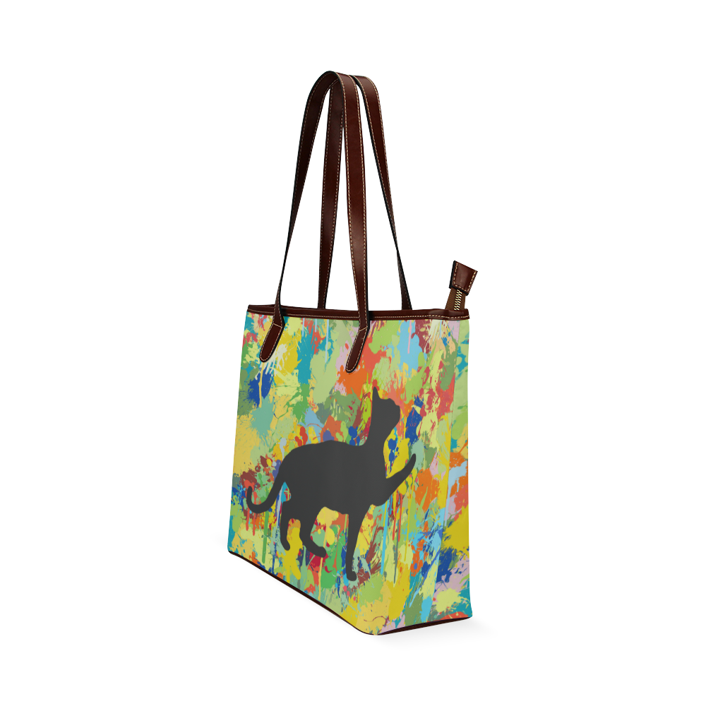Lovely Black Cat Colorful Splash Complet Shoulder Tote Bag (Model 1646)
