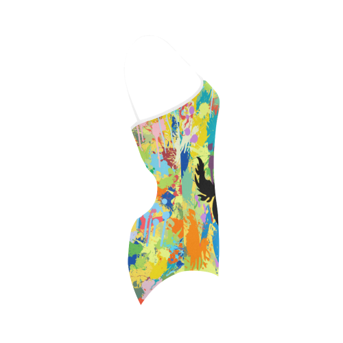 Black Horse Shape Colorful Splash Strap Swimsuit ( Model S05)