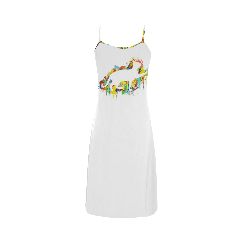 Lovely Cat Colorful Painting Splash Alcestis Slip Dress (Model D05)