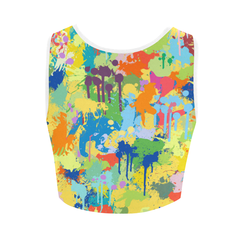 White Dove Shape Colorful Splash Women's Crop Top (Model T42)