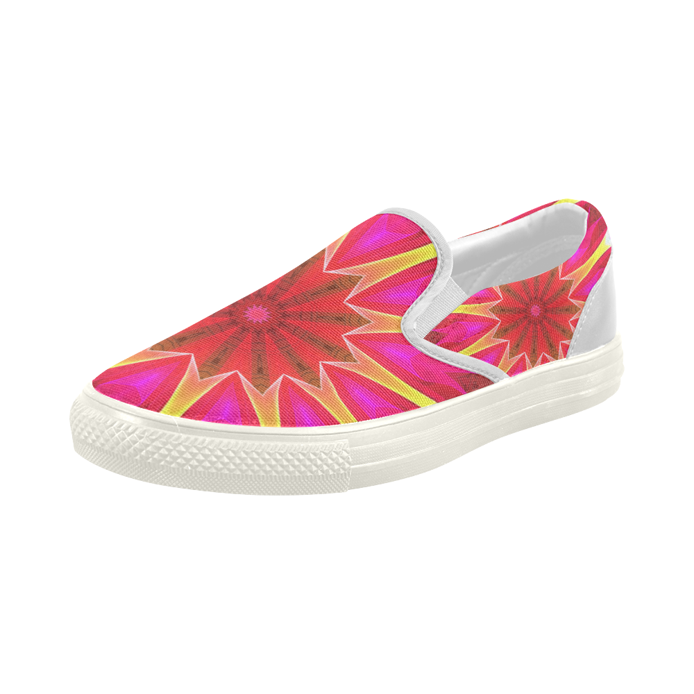 Cherry Daffodil Abstract Modern Pink Flowers Zen Women's Slip-on Canvas Shoes (Model 019)