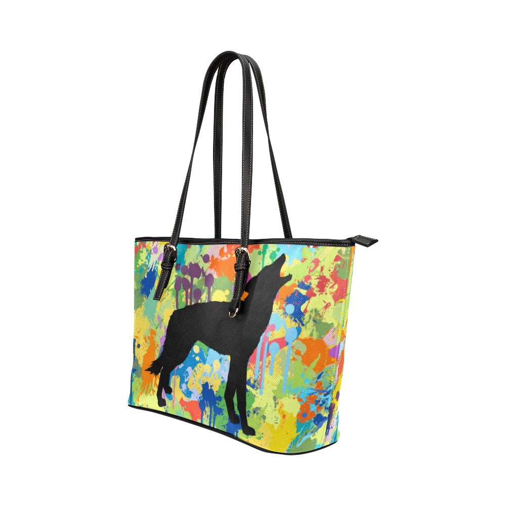 Free Wolf Black Colorful Splat Complete Leather Tote Bag/Large (Model 1651)