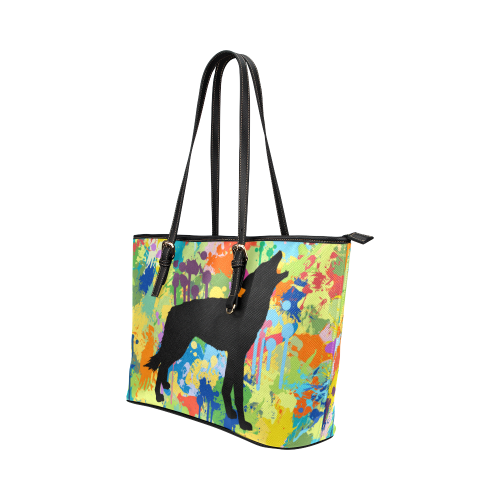 Free Wolf Black Colorful Splat Complete Leather Tote Bag/Large (Model 1651)