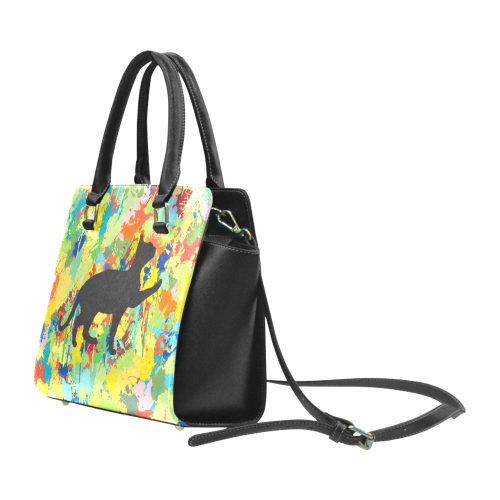 Lovely Black Cat Colorful Splash Complet Rivet Shoulder Handbag (Model 1645)