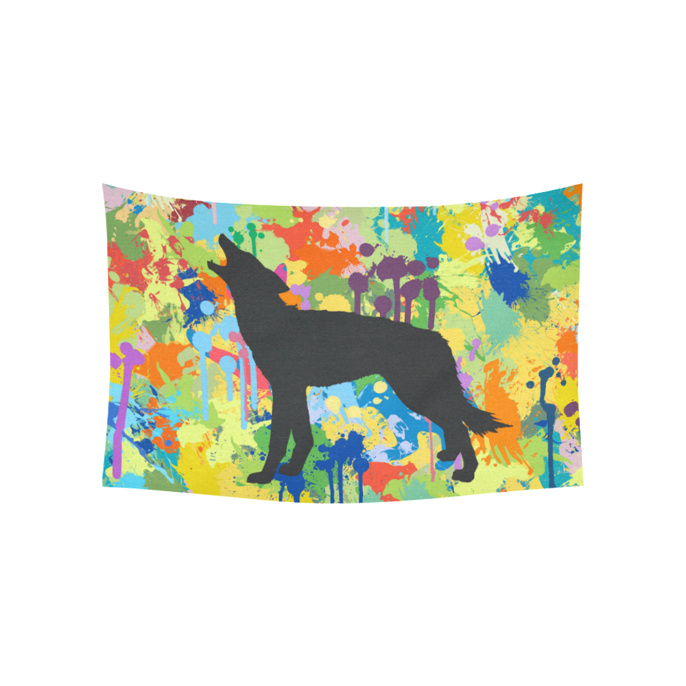 Free Black Wolf Colorful Splat Complete Cotton Linen Wall Tapestry 60"x 40"