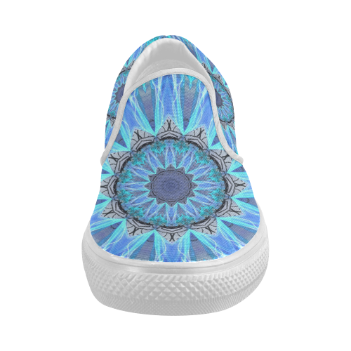 Sapphire Ice Flame, Cyan Blue Crystal Wheel Women's Slip-on Canvas Shoes (Model 019)