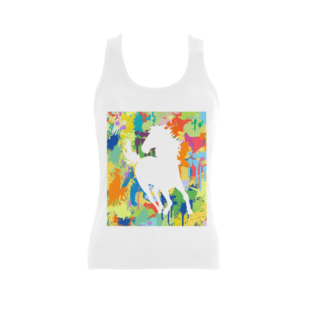 Horse Shape Colorful Splash Women's Shoulder-Free Tank Top (Model T35)