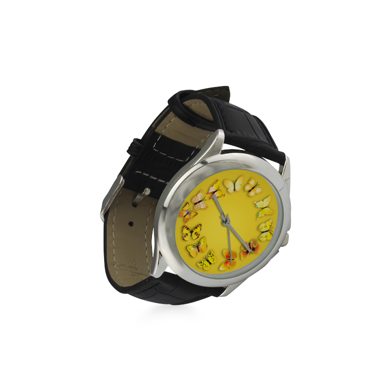 Novelty Yellow Butterflies Women's Classic Leather Strap Watch(Model 203)
