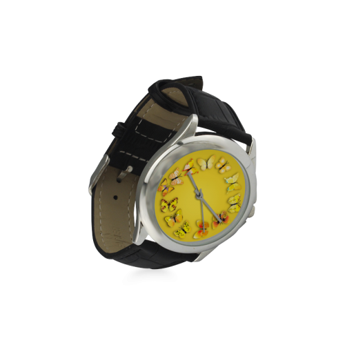 Novelty Yellow Butterflies Women's Classic Leather Strap Watch(Model 203)