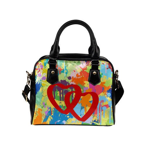 Love Red Hearts Colorful Splat Design Shoulder Handbag (Model 1634)