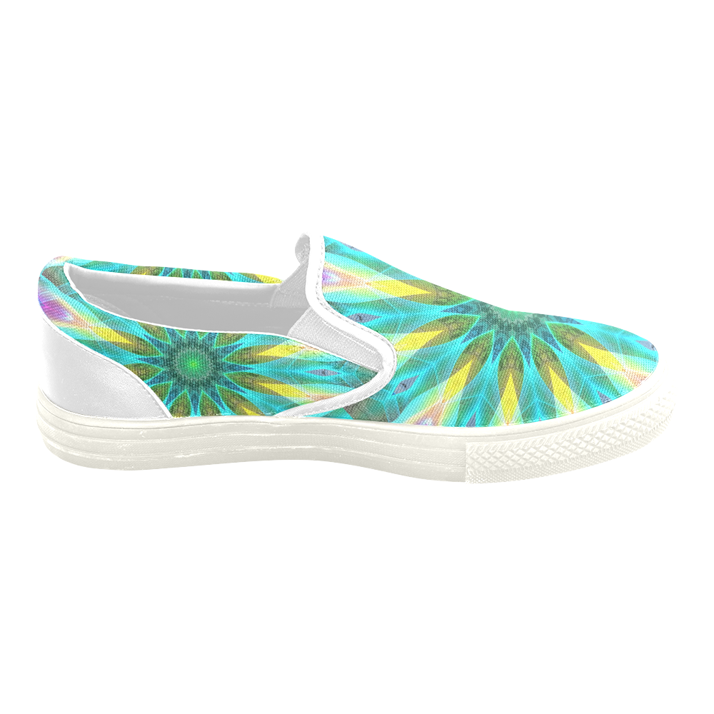 Golden Violet Peacock Sunrise Abstract Wind Flower Women's Unusual Slip-on Canvas Shoes (Model 019)