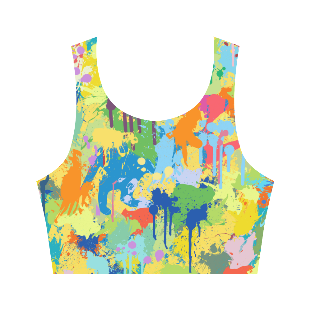 White Horse Shape Backside Colorful Splat Women's Crop Top (Model T42)