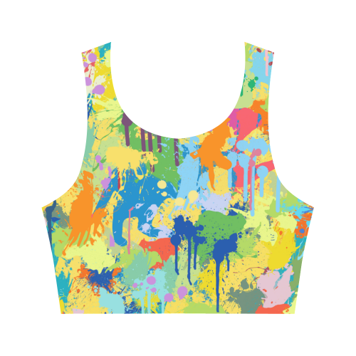 White Horse Shape Backside Colorful Splat Women's Crop Top (Model T42)