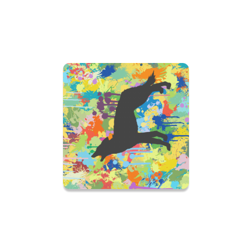 Free Black Wolf Colorful Splat Complete Square Coaster