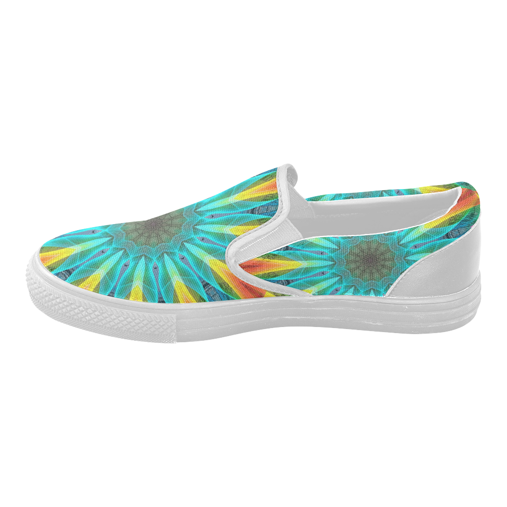 Aqua Gold Joy to the World Flowers, Zen Rainbow Women's Slip-on Canvas Shoes (Model 019)